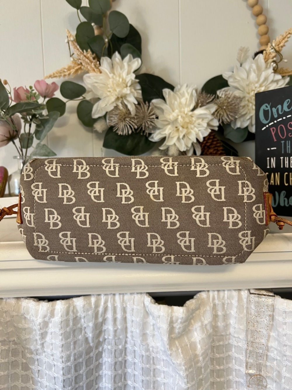 Dooney & Bourke Vintage Monogram Drawstring Bucket Tote with Leather Trim - Picture 3 of 15